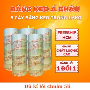 Combo 5 Cây Băng Keo Trong 1.6Kg – 200Yard – Lõi 5li | Dai – Chắc – Dính Tốt | Băng Dính Vận Chuyển