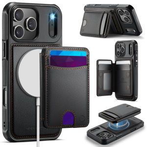 for iPhone 17 Pro Max air 16 15 14 13 Case Wallet Compatible with Magsafe RFID Blocking Magnetic Card Holder 2 in 1 Detachable Kickstand Shockproof Phone Case for iPhone 17 Pro Max Black