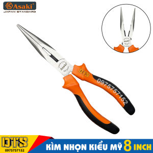 Kìm nhọn 8 inch kiểu Đức Asaki kềm mỏ nhọn dài A+cut Tech thép CR-V siêu cứng chống gỉ sét kìm mỏ nhọn răng tổ hợp kẹp giữ cắt dây tay cầm bọc cao su chống trượt kềm cắt kìm đa năng kềm cắt dây kềm nhọn 200mm cấp cao