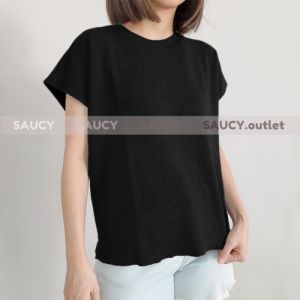SAUCY - Atasan oversize wanita / blus rajut lengan pendek wanita / knit top
