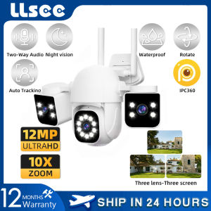LLSEE 8K 20MP Five Lens CCTV Camera Wireless WiFi HD Three Screen 10x Optical Zoom IP66 Waterproof Outdoor CCTV Monitoring Camera Bidirectional Audio and Speaker AI Motion Detection Color Night Vision
