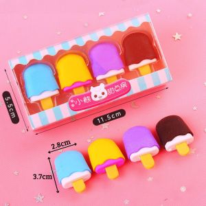 Penghapus Karet Set Karakter Makanan 4pcs / Eraser Mini Bentuk Ice Cream Cone Donat / Penghilang Tulisan Pensil / Hapusan Motif Gambar Lucu / Perlangkapan Alat Tulis Kantor Sekolah Anak Dewasa - HOMIA