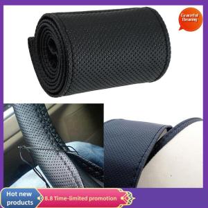Graceful New Car Truck Leather Steering Wheel Cover With Needles and Thread Black DIY