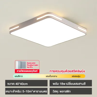 Night Light Mall โคมไฟเพดาน ไฟเพดานบ้าน ปรับแสงได้3สี โคมไฟติดเพดานทรงกลม สี่เหลี่ยมโคมไฟเพดาน สไตล์โมเดิร์น สําหรับห้องนอน ห้องนั่งเล่น ไฟ LED