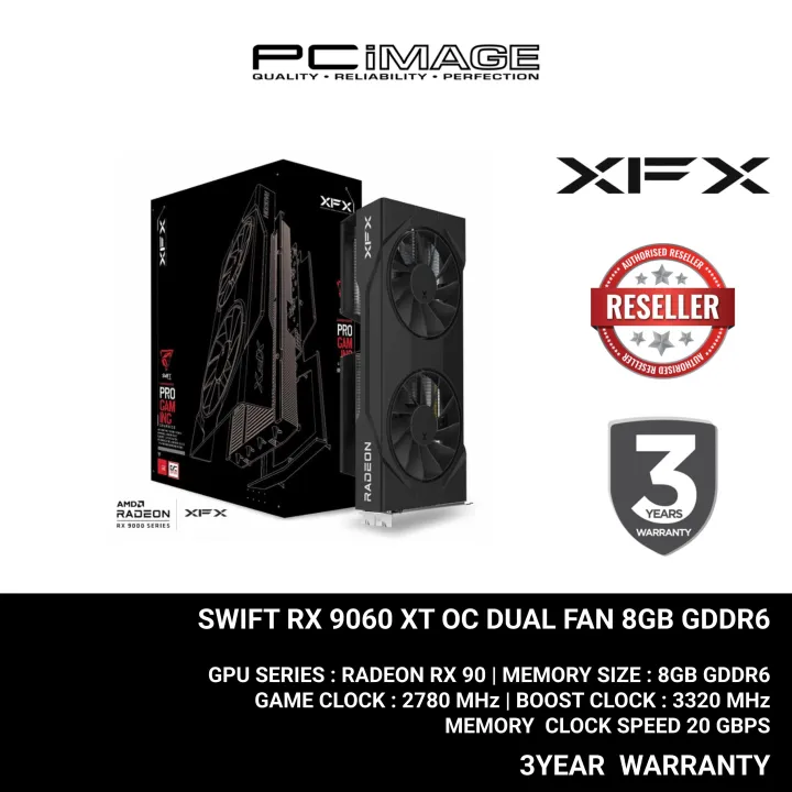 XFX SWIFT AMD RADEON RX 9060 XT OC DUAL FAN GAMING EDITION WITH 16GB GDDR6 / 8GB GDDR6 GPU / GRAPHIC CARD - 3YW