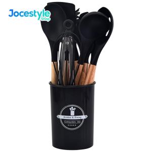Premium 12-Piece Wooden Handle Kitchen Utensil Set Heat-Resistant Serveware for Cooking and Dining