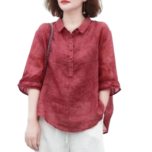 Womens Thin Flower Blouse Mediumsleeved Thin Small Shirt Fleshshading Womens Shirt Fashionable Thin Top M-4XL