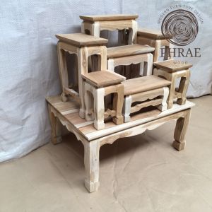 PHRAE WOOD  ชุดโต๊ะหมู่บูชา ไม้สักแท้ หมู่ 7 หน้า 5 กว้าง 46 ซม. ยาว 59 ซม. สูง 67 ซม. (รวมฐาน) ไม้สักธรรมชาติไม่ได้ทำสี