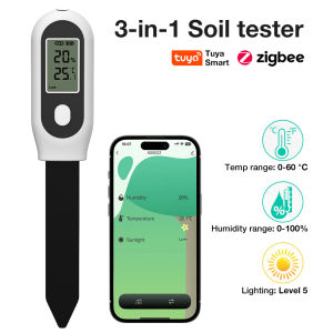 3 in 1 Tuya Zigbee Soil Moisture Sensor Measures Humidity Temperature Sunlight with LCD Display App Control for Plants Potted Plants and Gardens