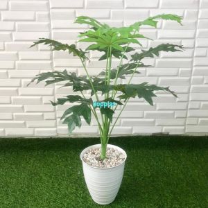 Pohon Artificial Papaya Leaf X12 Semilatex Pot Tawon Pirus Putih Dekorasi Apartement Aesthetic
