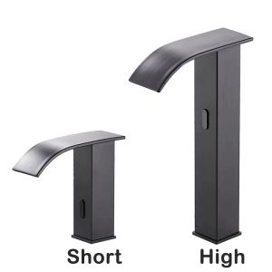 QUITE Black/Smart Sensor Basin Faucet Automatic Sensor Faucet Hot Cold Water Mixer Crane Bathroom Faucet Waterfall DC Power Supply