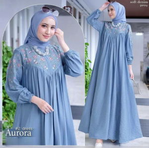 Dress AURORA Crinkle Air Flow kombinasi bordir terbaru 2024 Gamis wanita terlaris Gaun mewah kondangan fahion hijab pakaian wanita COD