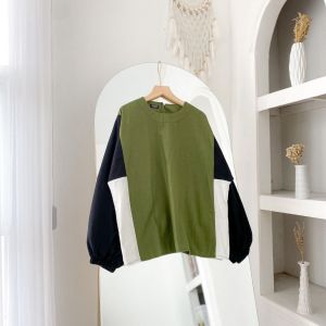 Yuka Top Blouse Atasan Wanita Remaja Korean Style | Blouse Wanita kekinian Terbaru 2024 | Blouse Wanita Lengan Panjang kombinasi Two Tone