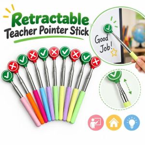 DIVATEN Stainless Steel Teacher Pointer Stick with Check and Cross Symbol Non Slip Grip Finger Reading Sticks Funny Retractable Reading Pointer Teaching Tools