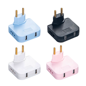 4.8mm phích cắm xoay được Châu Âu nhiều ổ cắm điện chuyển đổi với 2 ổ cắm và USB sạc nhanh tương thích