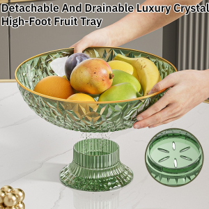 Drainable Tall Fruit Bowl Luxury High Leg Drain Fruit Plate Removable Crystal Glass Fruit Tray