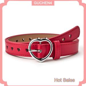 GUCHEN4🎀 Trẻ Em Giả Da Vành Đai Trẻ Em Dễ Thương Đào Tim Khóa Thắt Lưng Cô Gái Vành Đai Thắt Lưng