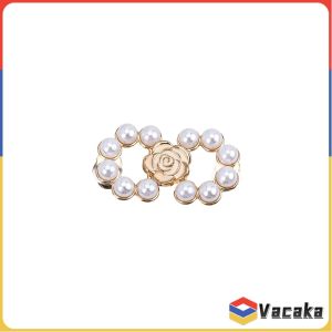 Vacaka Adjustable Waist Buckle Rose Flower Pearl Jean Pant Button Detachable Alloy Waist Tightener Pins