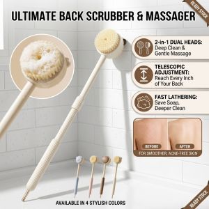 Deep Cleaning 2-In-1 Bath Brush Back Scrubber Shampoo Comb Washer Long Handle Shower Brush Body Massaging Brush