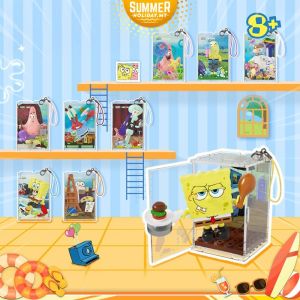 AREA-X Block AB0081 A Day Of Bikini Bottom Keychain Spongebob Squarepants Series Gift Decoration Building Brick Toy