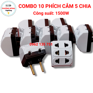 Combo 10 Phích cắm điện đa năng 1 chia 5 chịu tải 1500w