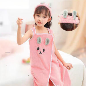 Toddler Coral Fleece Bath Robe Set Fluffy Quick Dry Wearable Towel for Kids Bathroom Pool Use