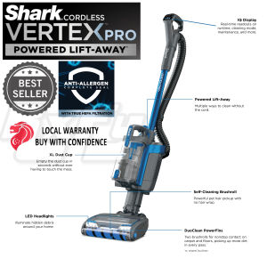 Shark Vertex Pro Powered Lift-Away Cordless Vacuum Cleaner IQ Display Hepa filter DuoClean PowerFins Crevice Tool Pet Multi-Tool & Anti-Allergen Dusting Brush