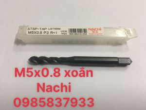 Mũi taro ren M5x0.8 mm rãnh xoắn Nachi Nhật dùng tạo ren lỗ an toàn hiệu quả