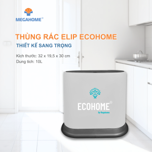 Thùng rác Megahome Elip Ecohome màu sắc sang trọngthích hợp mọi không gian có nắp nhấn tiện lợi (giao màu ngẫu nhiên)