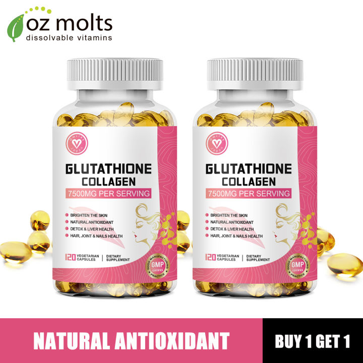 glutathione and collagen pills Ozmolts Glutathionte With Collagen Capsules Age Defy Whitening Glowing Skin  Capsules Improve Immune System Hyaluronic Acid Whitening Capsule Glutathione  White 60 Capsules Beauty Supplement