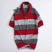 Áo polo nam trung niên tay ngắn ba sọc vải cotton co giãn bền màu