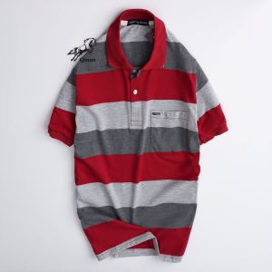 Áo polo nam trung niên tay ngắn ba sọc vải cotton co giãn bền màu