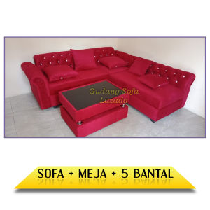 Sofa Ruang Tamu L Kancing Diamond + Meja | Bernuansa Classic & Elegan | Full Grey