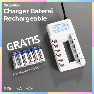 FAST DELIVERY Doublepow Charger Baterai Rechargeable Fast Charging 6 Slot AA AAA dengan AA 6 PCS
