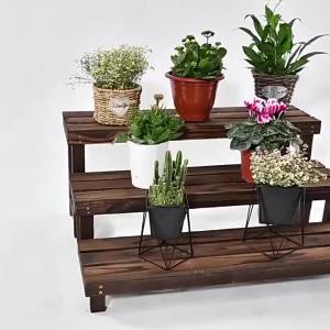 SHENHE Multi-Tiers Flower Plant Solid Carbonized Step Wood Shelf Terrace Multi-Meat Flower Stand Outdoor Bonsai Display Shelf