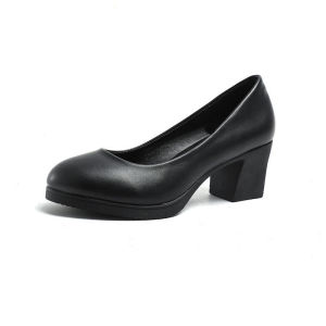 Kilala Four seasons commuting low heels for women square heel light black leather