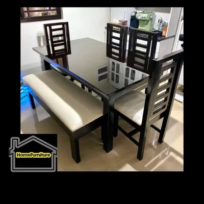46 and 8 Seaters Wooden DUCO Painted Dining Table set with (FREE TOP GLASS)