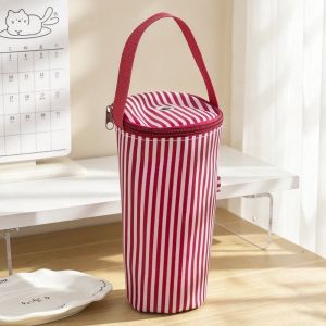MARBLEX Striped Pattern Bubble Tea Cup Sleeve Carry Handle Cloth Drink Cup Carrier Portable Portable Structure Beverage Cup Bag Office Use