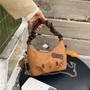 EQUOMT Bow Hellokitty Handbag Cartoon Anime KT Cat Shoulder Bag Fashion Large Capacity Chain Crosbody Bag Outdoor