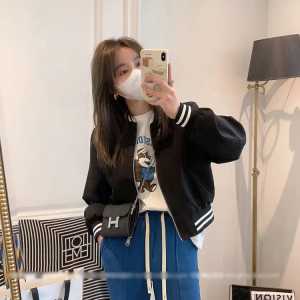 Simple Jacket Crop Polos Wanita Varsity Korean Style - Jacket Basebal Crop Wanita Simple