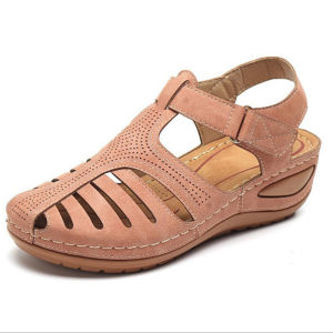 【Free Shipping】Summer New Large Size Casual Daily Closed-Toe Mid-Heel Velcro Womens Wedge Sandals