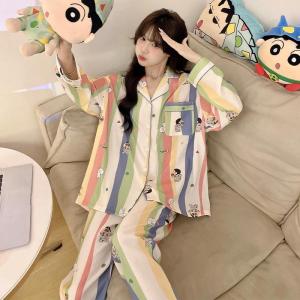 ZEEMIN Halloween Christmas Autumn Kawaii Crayon Shin-chan Pajama Set Women Cartoon Animation Long Sleeve Sleep Tops Sleep Bottoms Cute Home Clothes