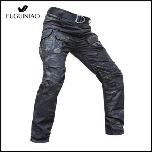 Fuguiniao Tactical Pants Men Stretch Cotton Casual Work Pant IX2 Many Pockets Long Trousers