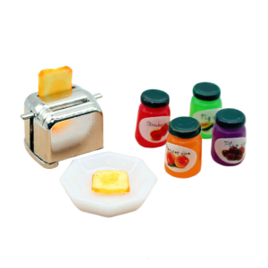 1/12 Plastic Dollhouses Toaster and Jams Set Scene Display Decoration for RolePlaying Game and Craft Project Model Decors
