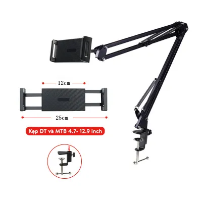 Giá Đỡ Kẹp Điện Thoại iPad Máy Tính Bảng Đầu Giường Cạnh Bàn Xoay 360 Độ Dài 76cm