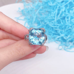 Imitation Natural Aquamarine Topaz Ring Fat Square Colorful Gemstone Simulation Emerald Ring