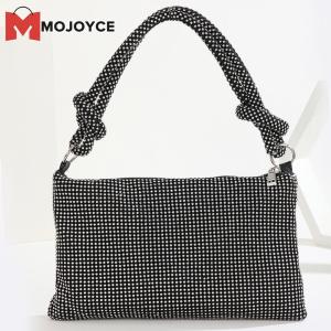 MOJOYCE Women Rhinestone Underarm Bag 10.2x6.3in Crystal Rhinestone Crossbody Bag Exquisite Design Diamante Clutch Bag Detachable for Travel Vacation Holiday
