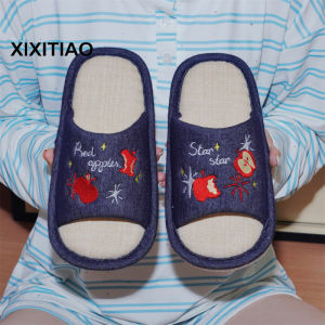 XIXITIAO รองเท้าแตะกันลื่นสำหรับผู้หญิงรองเท้าแตะใส่ในบ้านรองเท้าแตะบ้านรองเท้าแตะผ้าฝ้ายย้อนยุคลำลองดูดซับเหงื่อระบายอากาศได้พื้นในบ้าน