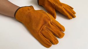 Runvictor Leather Welder Gloves Cowhide Fleece Lined Heat Insulated Welding Safety Mitts Industrial Furnace Handling Glove