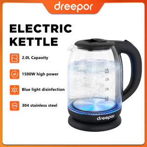 Dreepor 2L Electric Kettle Fast Heating with High-Strength Glass and Blue Light Electric Heater Water Kettle
